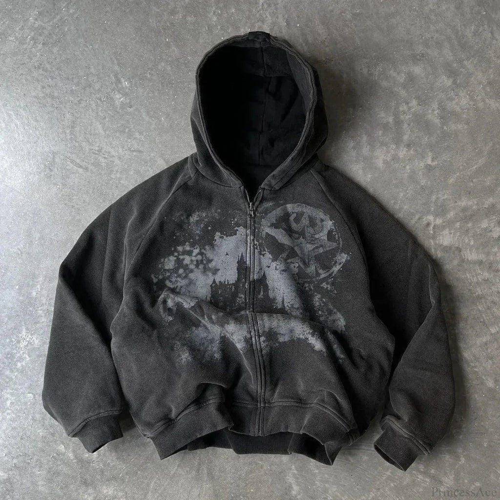 Dark Rebel Pattern Zip Hoodie