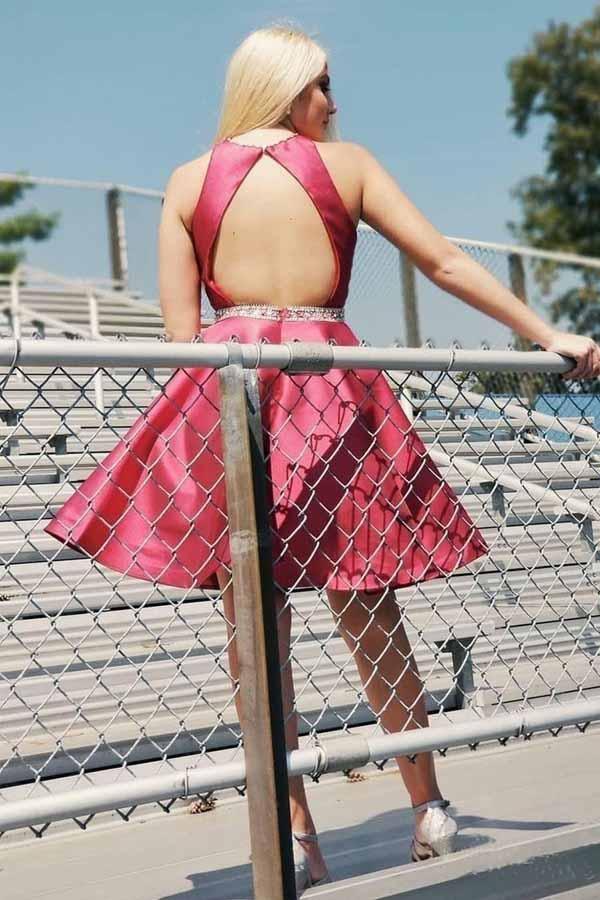 Homecoming Dresses with Pocket Open Back Short Prom Dress