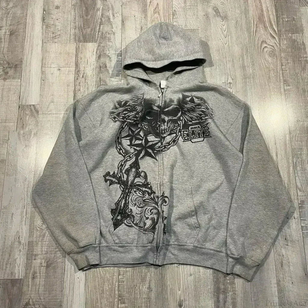 Dark Skull Oversized Zip Hoodie