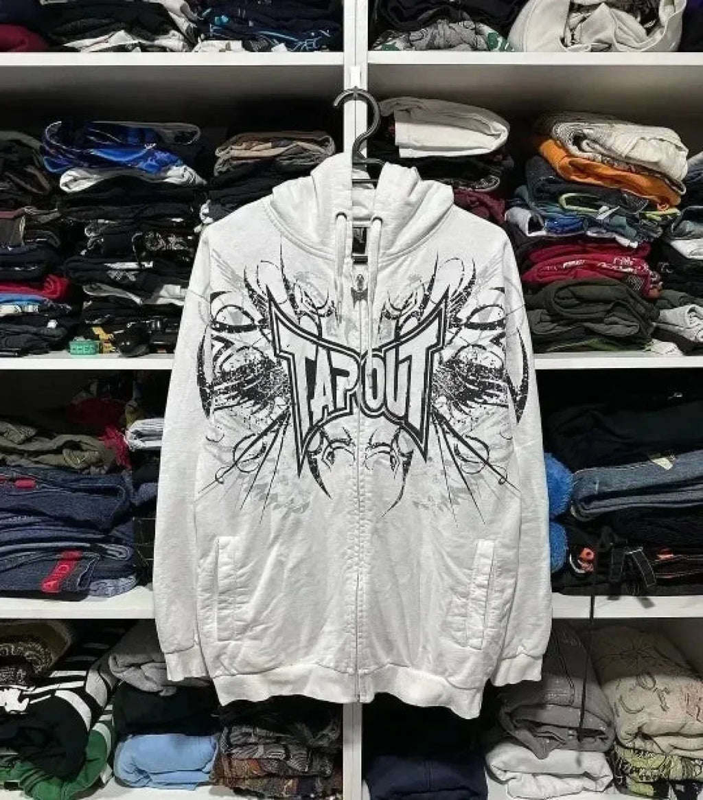 Dark Skull Print Zip Hoodie
