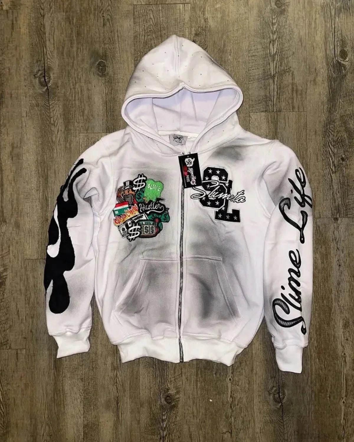 Dark Vintage Letter Fire Zip Hoodie