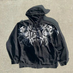 Dark Vintage Letter Print Zip Hoodie