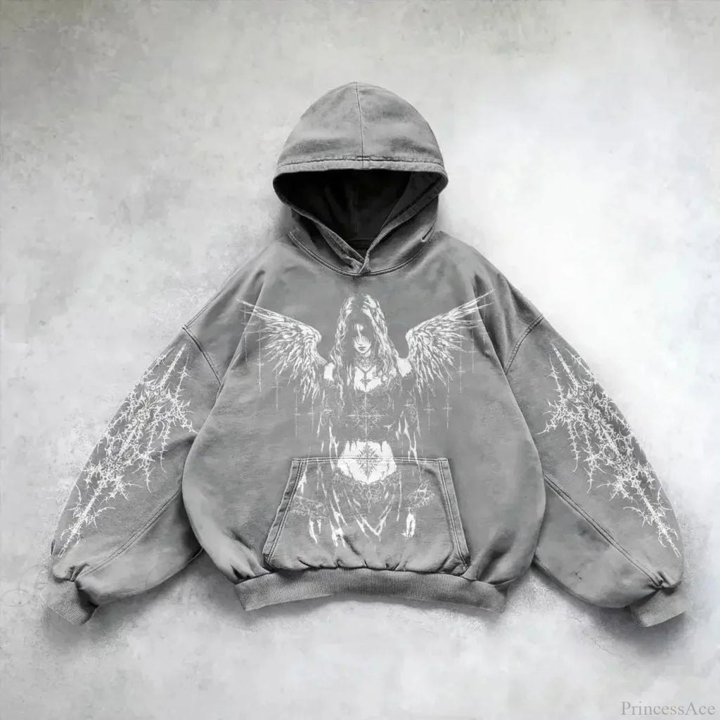 Dark Vintage Print Zip Hoodie
