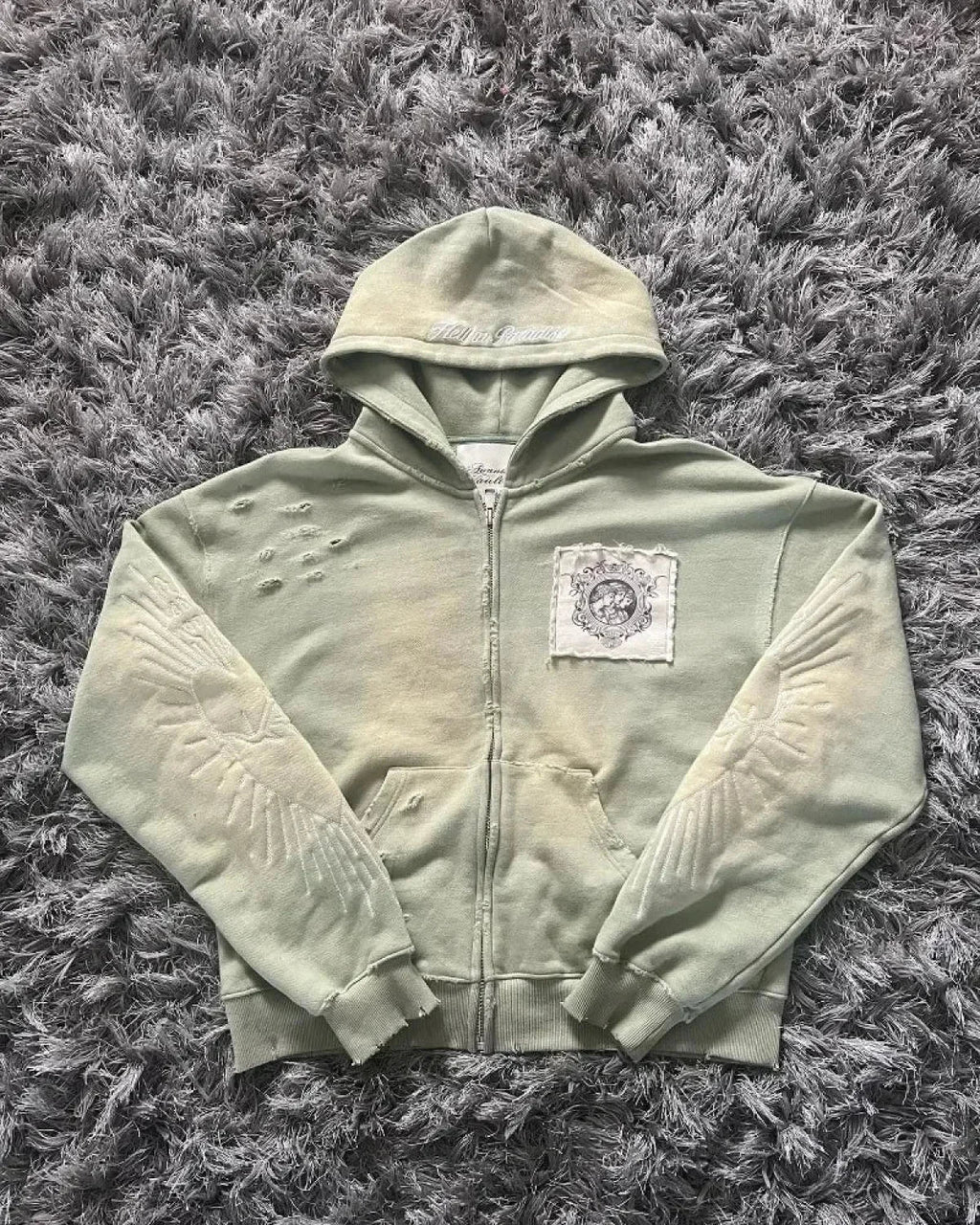 Dark Zipper Joined Vintage Hoodie