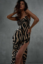 Elegant Printed Slit Backless Maxi Dress