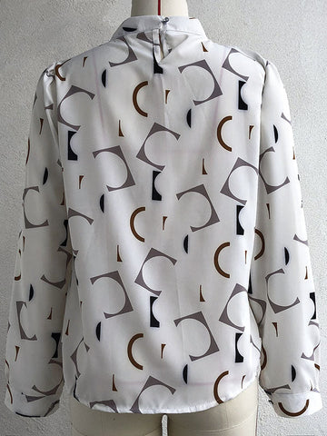 Casual Loose Long Sleeves Contrast Color Printed Stand Collar Blouses&Shirts Tops