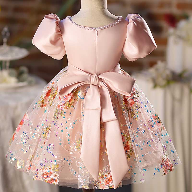 Vestido para niña pequeña, vestido de fiesta de cumpleaños con lentejuelas y lazo, vestido de comunión de malla 