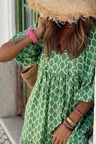 Vestido midi escalonado con mangas abullonadas de Fabulous Time 