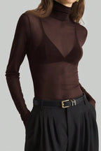 Stand Collar Solid Mesh Slim Fit Long Sleeve Tee