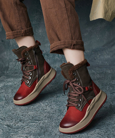 Botas de plataforma con cordones rojos y forro de lana afelpada 