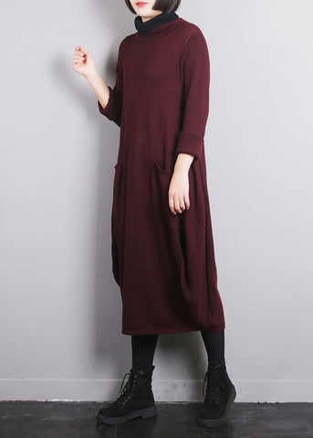 Vestido tipo suéter de punto de algodón con cuello redondo de morera para otoño 