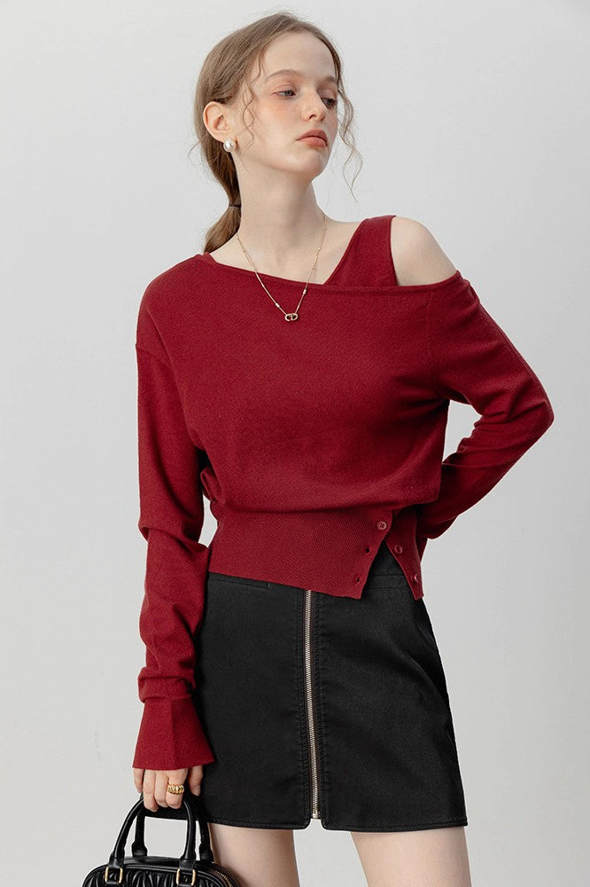 Asymmetric Neckline Elegant Knit Top