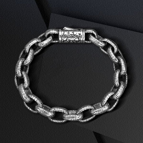 Sterling Silver Carved Stone Texture Bracelet