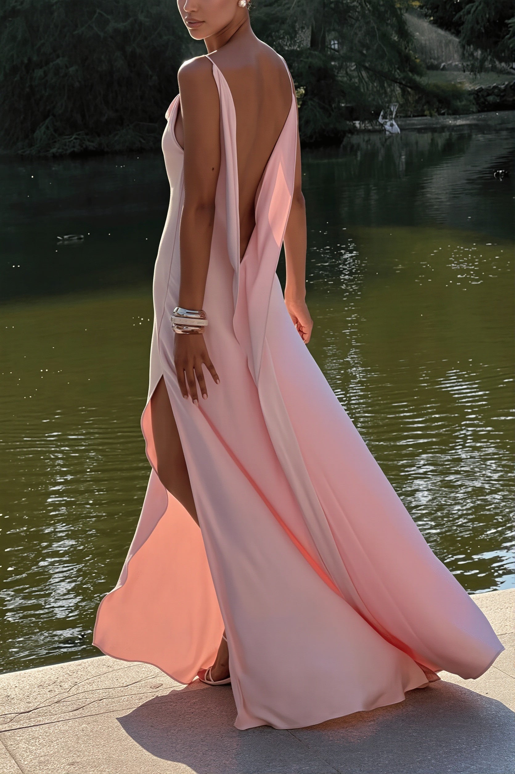 Satin Cami Flowy Split Mermaid Maxi Dress