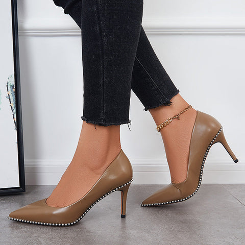 Damen Pumps mit spitzer Zehenpartie und Stilettoabsatz, geschlossene Abendschuhe 