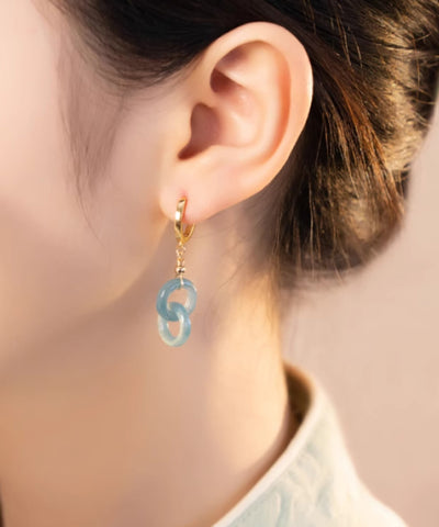 Art Blue – Tropfenohrringe aus Sterlingsilber mit Jade-Vergoldung und Ping-Schnalle 