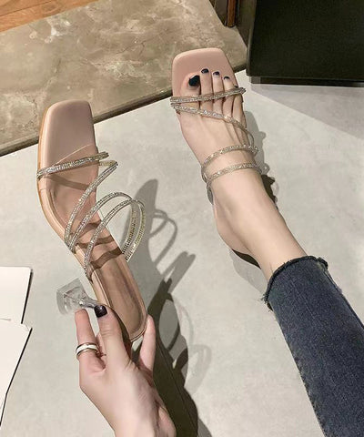 Grüne Mode Spleißen High Heel Hausschuhe Zirkon Peep Toe 