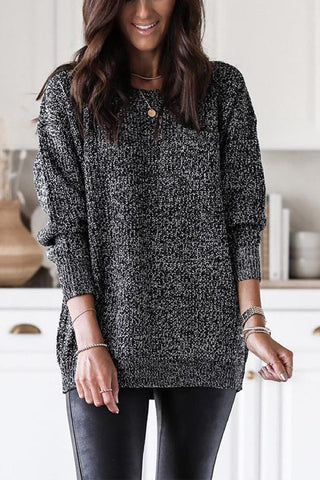 Black Mixed Pattern Long Sleeve Tunic Sweater