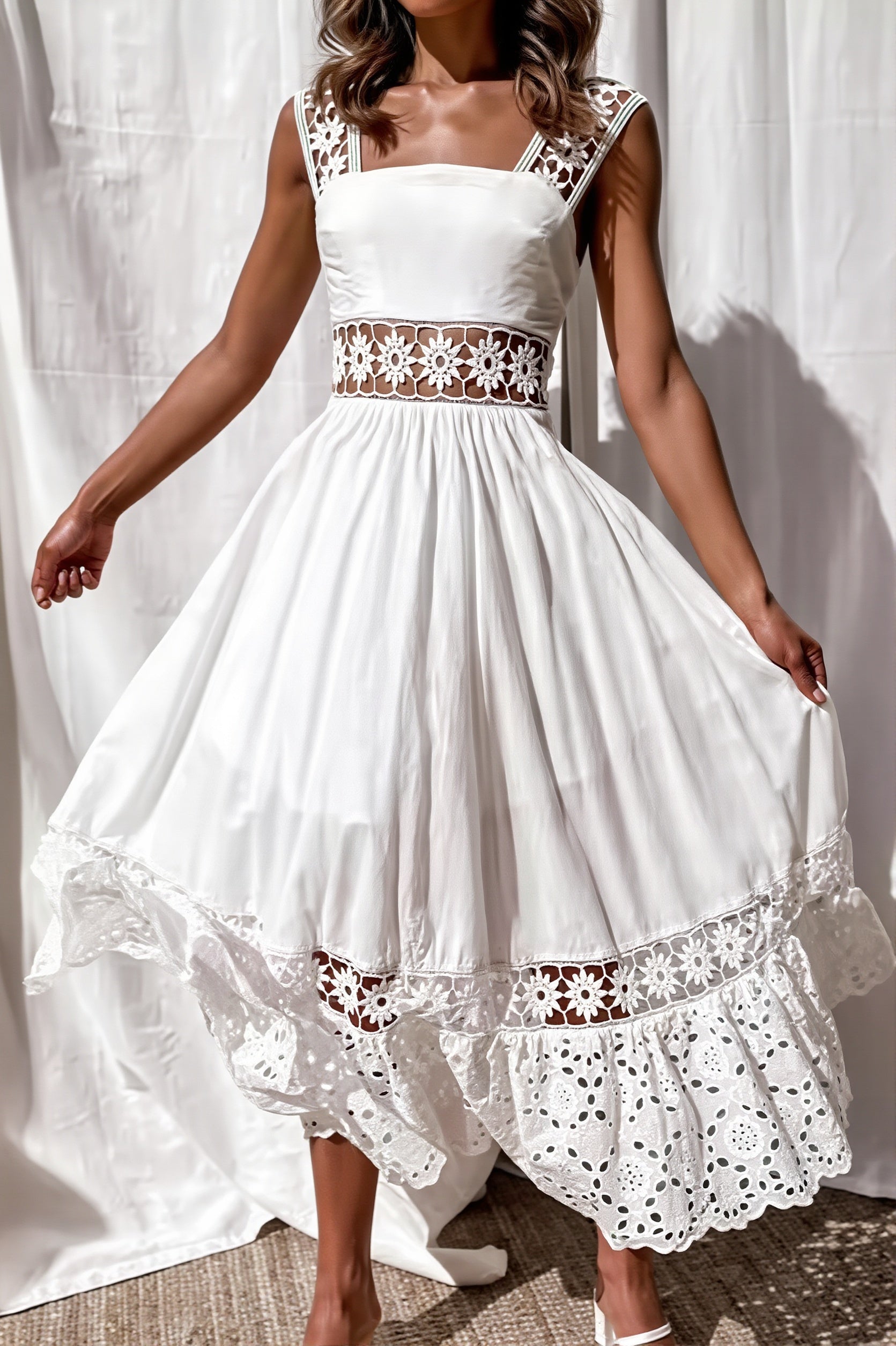 Lace Hollow Swing Long Boho Dress