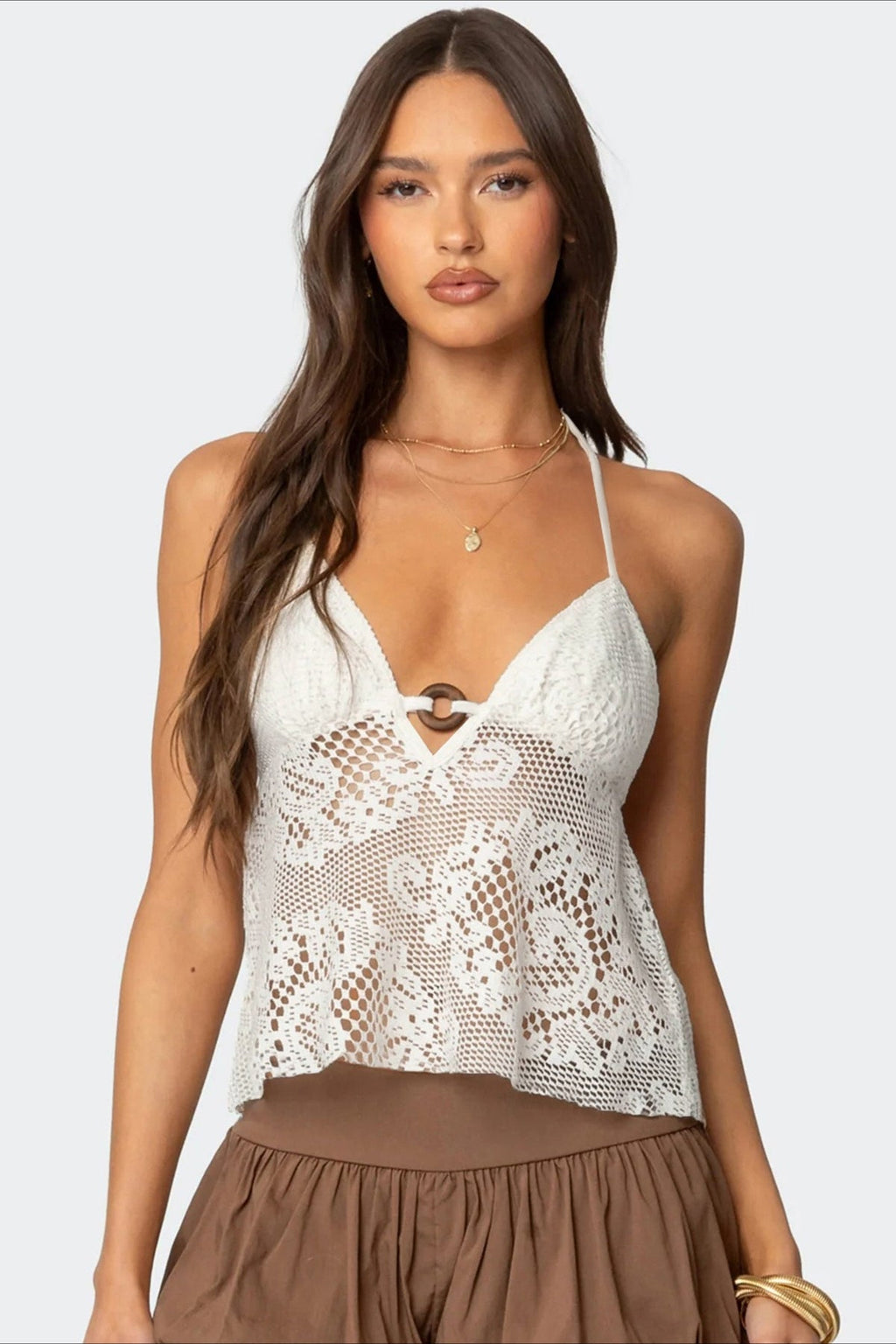 Boho Cutout Sexy V Neck Lace Halter Top