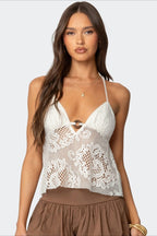 Boho Cutout Sexy V Neck Lace Halter Top