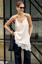 V Neck Lace Trim Patchwork Cami Top