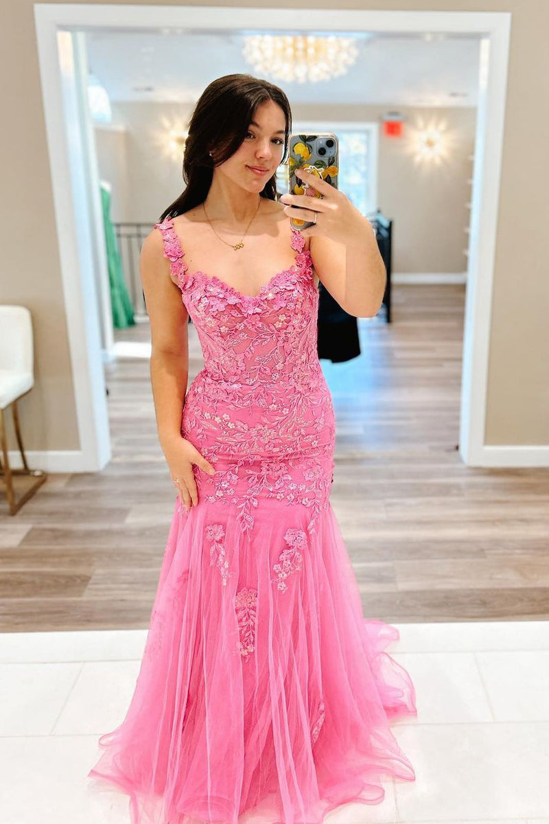 Meerjungfrauen-Abendkleid aus schulterfreiem Tüll mit Applikationen
