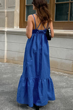 Klein Blue V-Neck Spaghetti Strap Maxi Dress