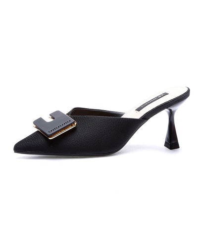 Sandalias elegantes de tacón alto de piel sintética negra 