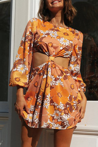 Sexy Kleid mit Blumenmuster und ausgehöhltem O-Ausschnitt 