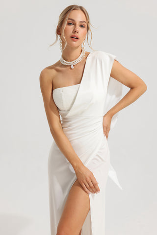 Sequin Solid Ruched Split Maxi Dress