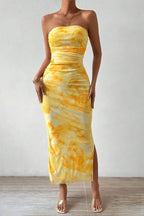 Slim Mesh Print Slit Maxi Dress
