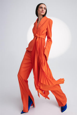 Solid Long Sleeve Pleated Blazer