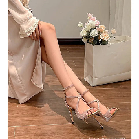 Sandalias de tacón alto con punta cuadrada y tacón alto de 8 cm para mujer, estilo francés, color rosa, para banquete de verano 