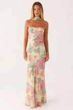 Floral Tie Fishtail Vacation Maxi Dress