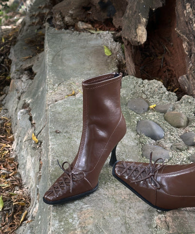 Boutique Splicing High Heel Stiefel Weiß Kunstleder Schleife 