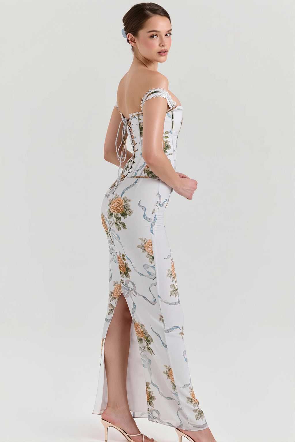 Floral Printed Bandeau Bodycon Maxi Dress