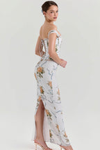 Floral Printed Bandeau Bodycon Maxi Dress