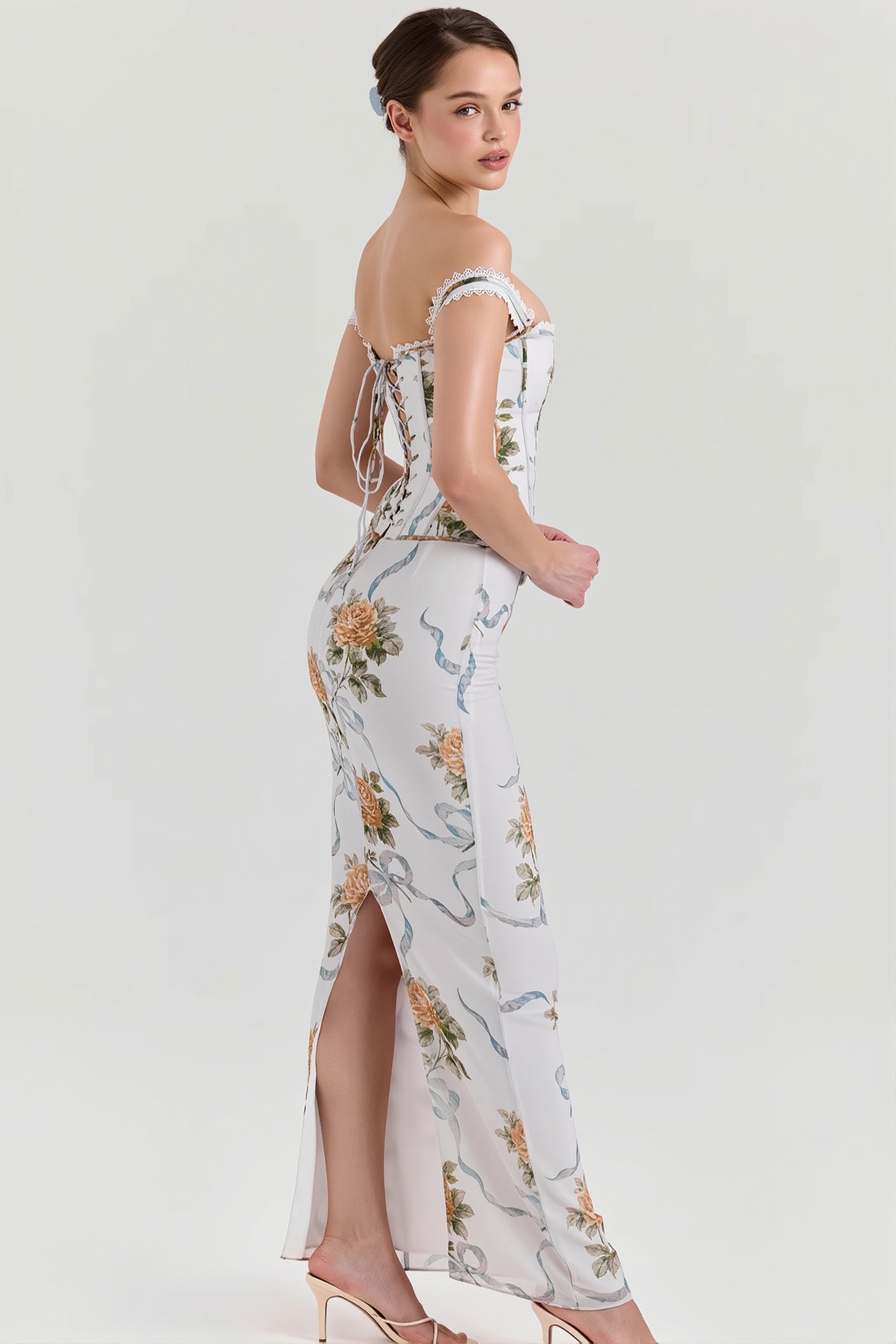 Floral Printed Bandeau Bodycon Maxi Dress