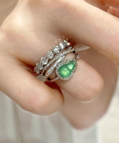 Anillos únicos de calabaza de cristal de circón de plata esterlina verde 
