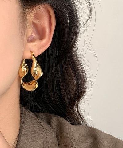Original Gold Metal Overgild Asymmetrical Hoop Earrings