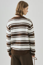 Striped V Neck Loose Long Sleeve Knit Sweater