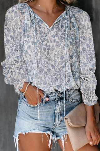 Casual Elegant Print Patchwork Frenulum V Neck Tops(7 Colors)