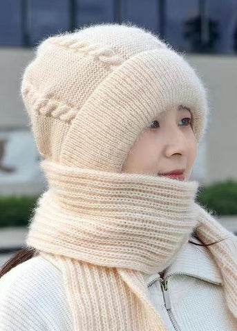 Edles, kaffeebraunes, dickes, warmes Fleece-Set mit Mütze und Schal 