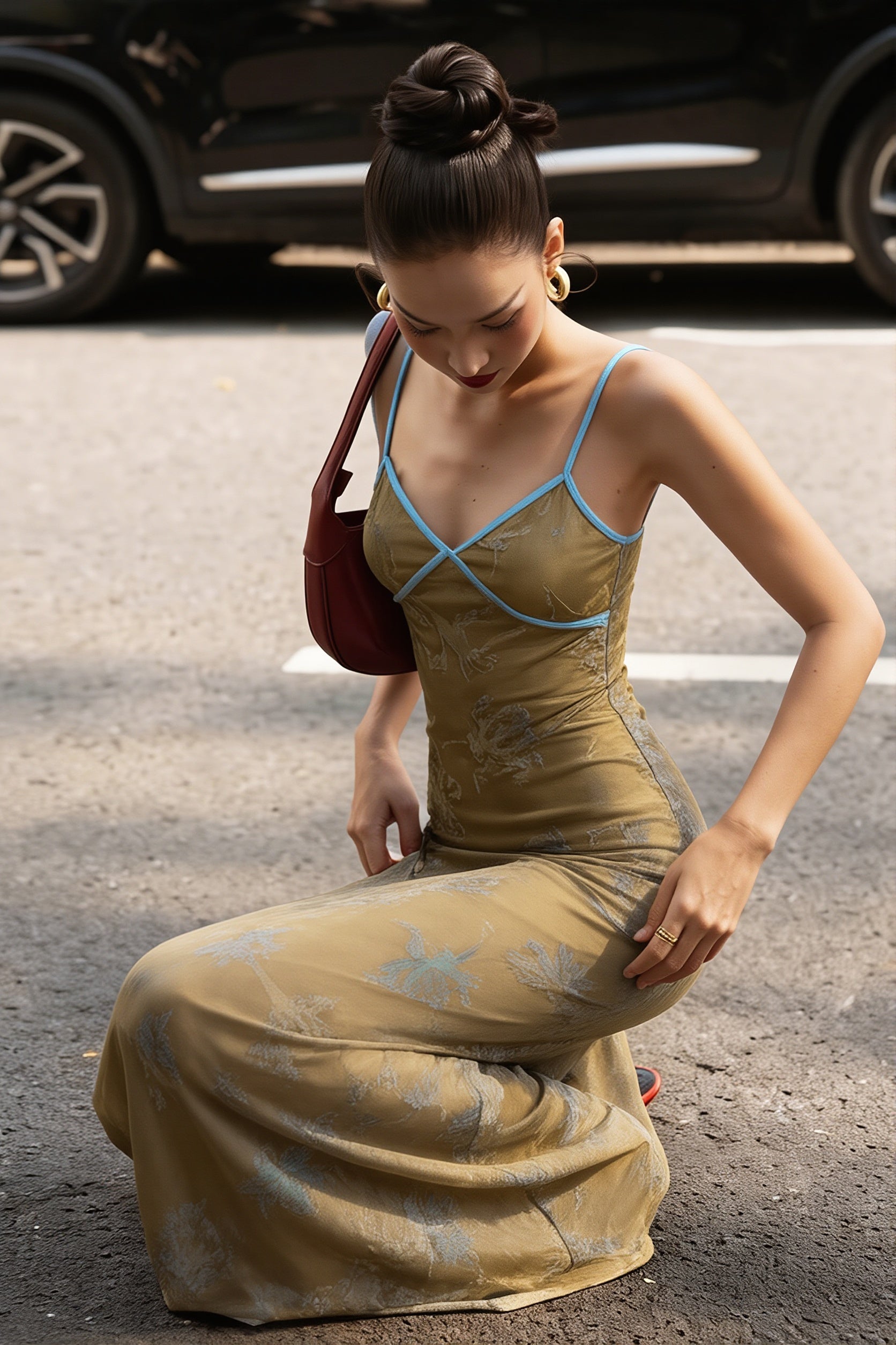 Sexy Floral Print Cami Chinese Style Maxi Dress