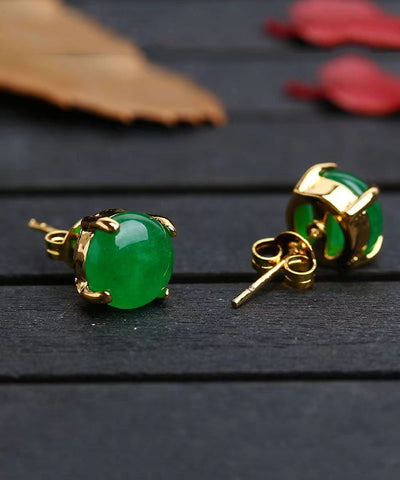 Pendientes de jade con incrustaciones de plata de ley verde hechos a mano 