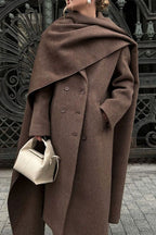 Scarf Collar Longline Woolen Elegant Solid Overcoat