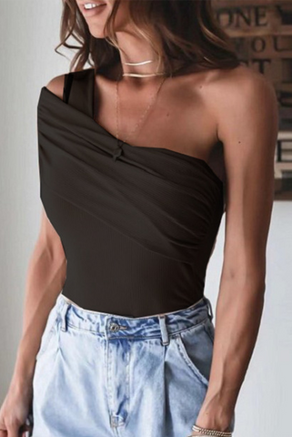 Camisetas de un solo hombro con patchwork liso de moda (3 colores) 