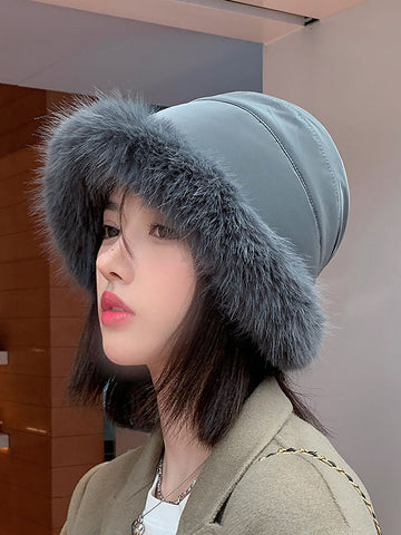Women Winter Casual Solid Plush Warm Hat