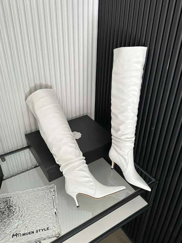 Sexy Overknee-Stiefel für Damen, Chelsea-Booties, spitze Zehenpartie, blau, schwarz, weiß, Jeansstoff, Winterschuhe, Schlupfstiefel für den Herbst 